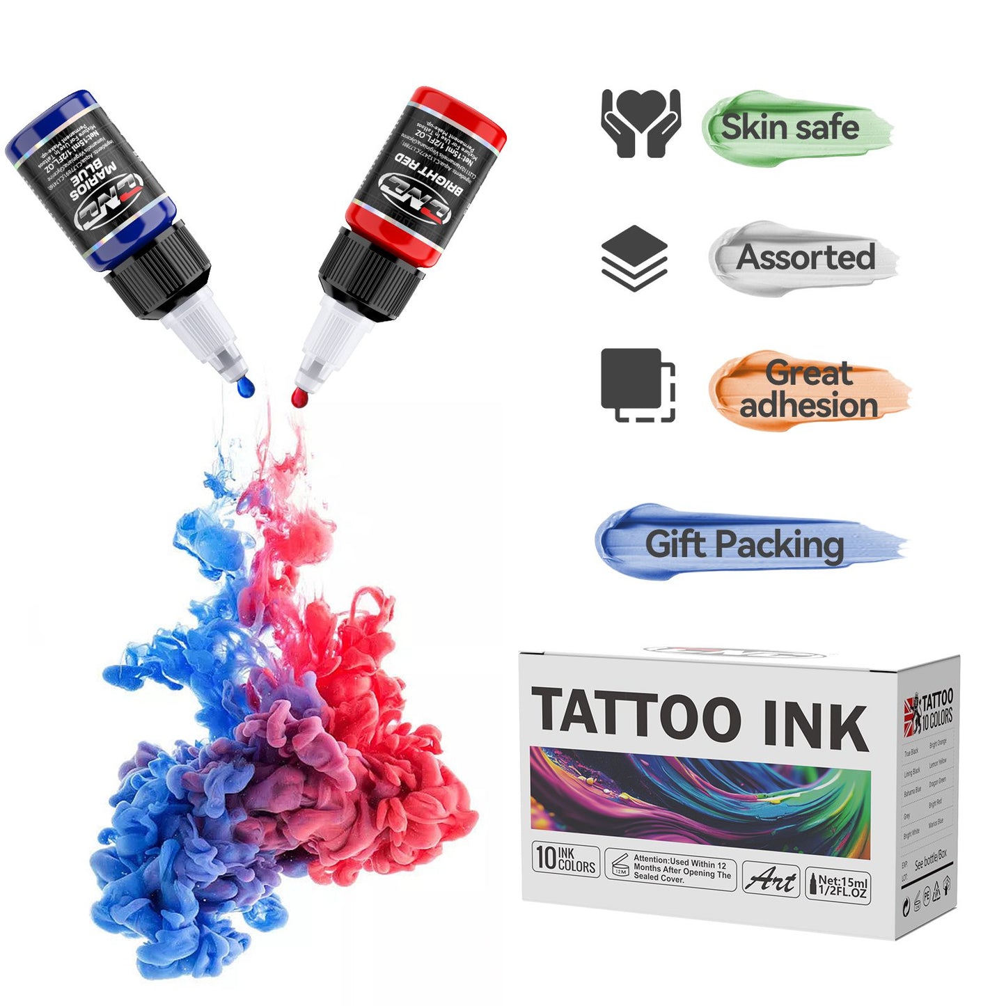 CNC Tattoo Ink Set Pigment Kit 10 Colors 1/2oz (15ml)