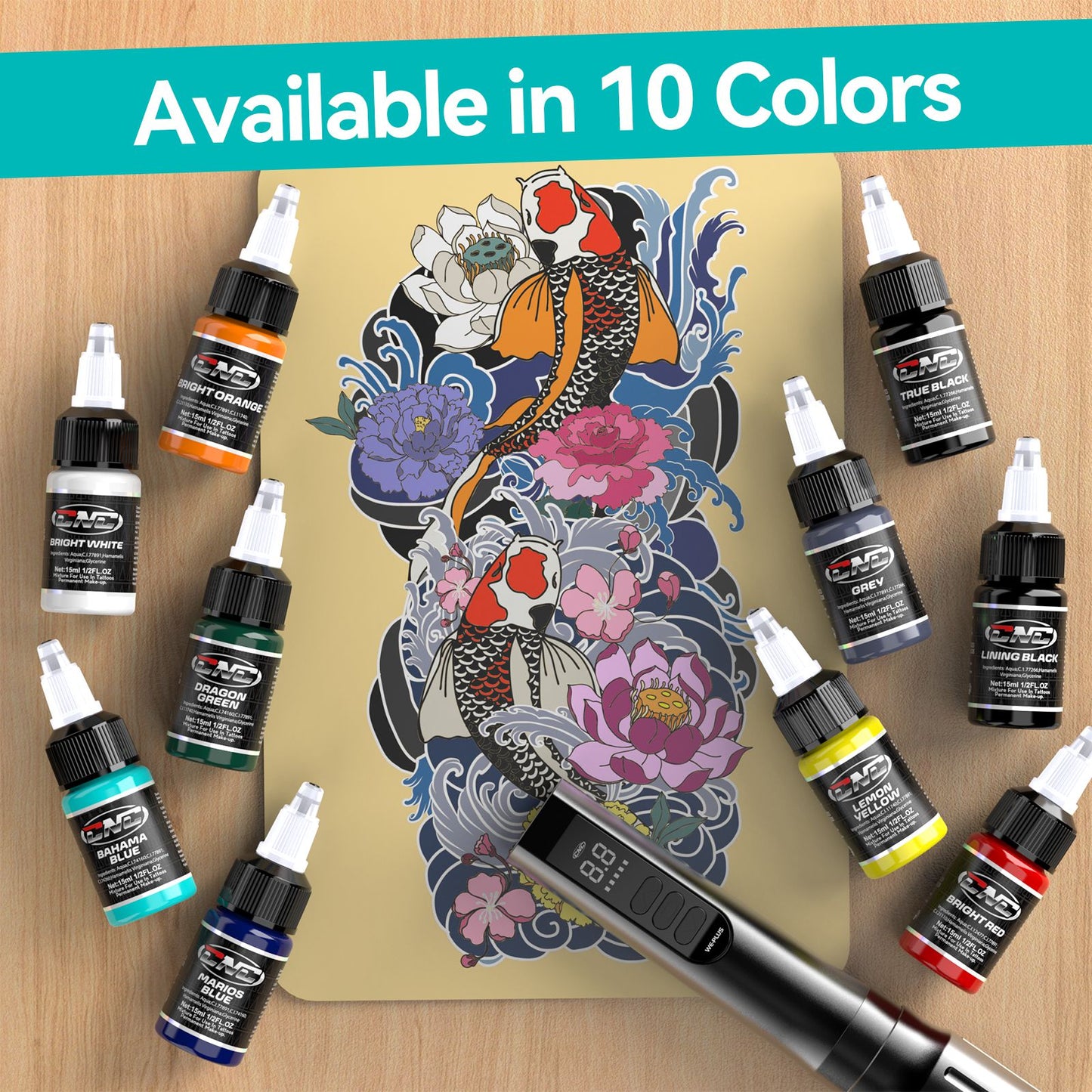 CNC Tattoo Ink Set Pigment Kit 10 Colors 1/2oz (15ml)