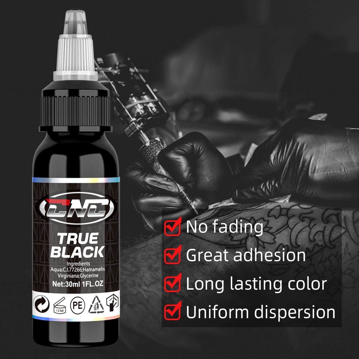 CNC True Black Tattoo Ink Pigment 1oz (30ml)