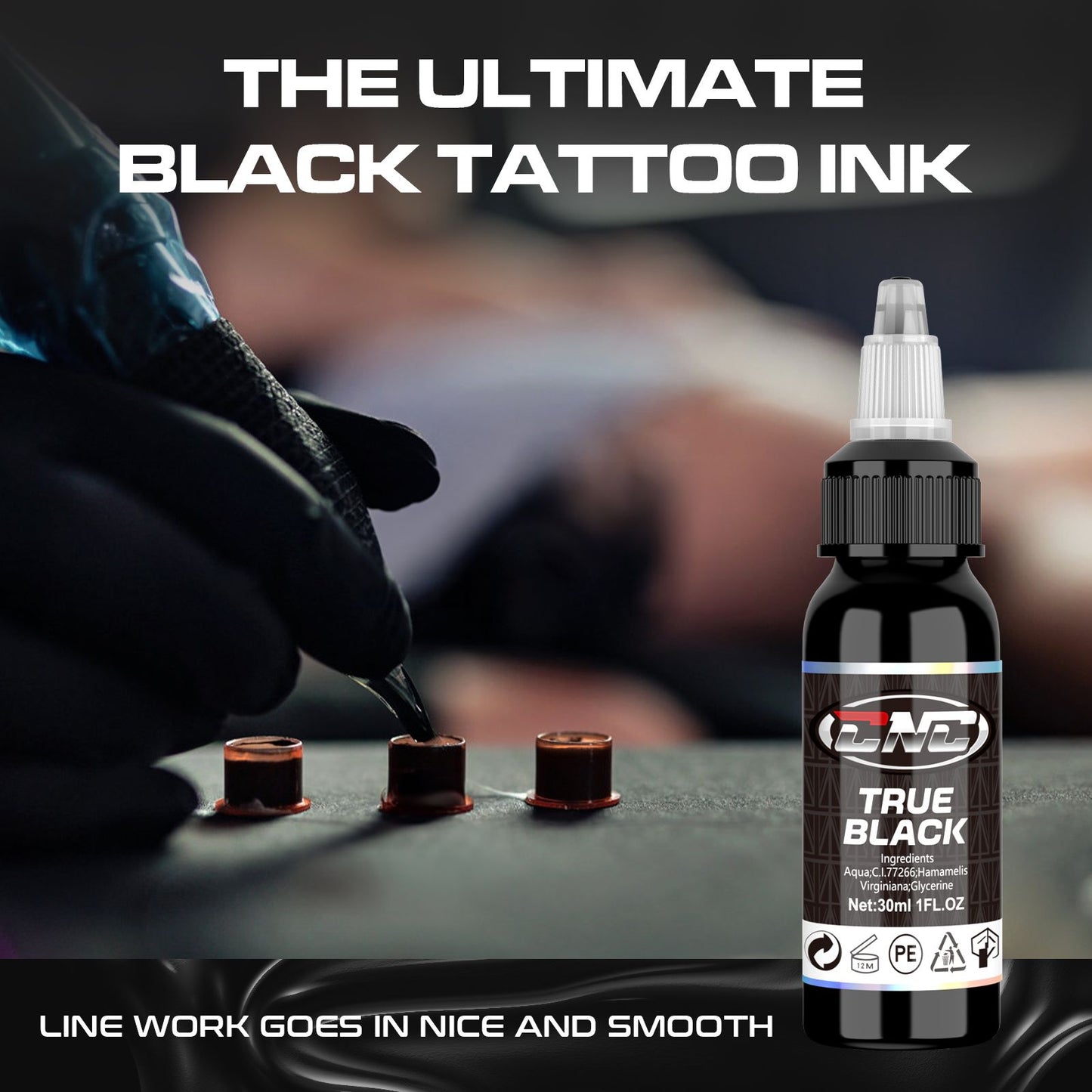 CNC True Black Tattoo Ink Pigment 1oz (30ml)